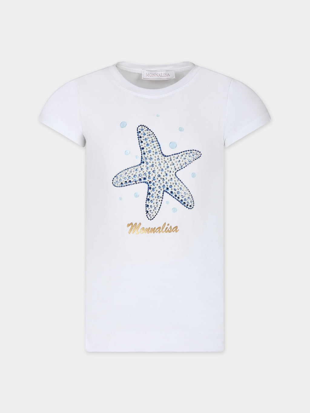 T-shirt bianca per bambina con stella marina e logo